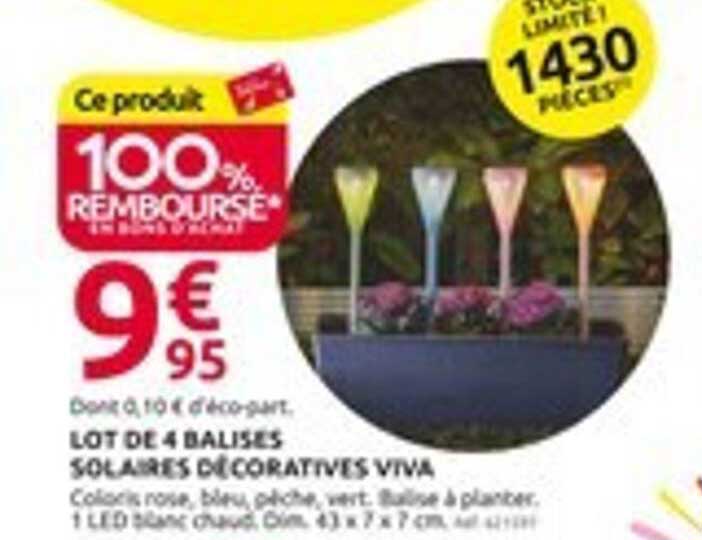 LOT DE 4 BALISES SOLAIRES DÉCORATIVES VIVA