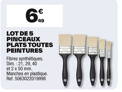 LOT DE 5 PINCEAUX PLATS TOUTES PEINTURES