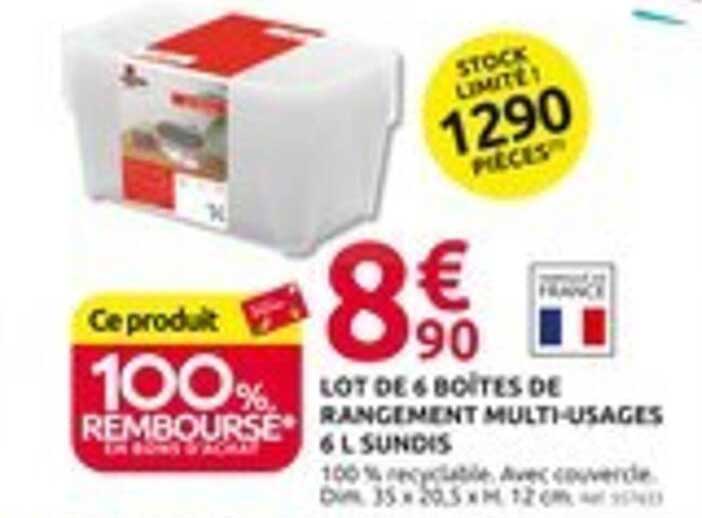 LOT DE 6 BOÎTES DE RANGEMENT MULTI-USAGES 6 L SUNDIS