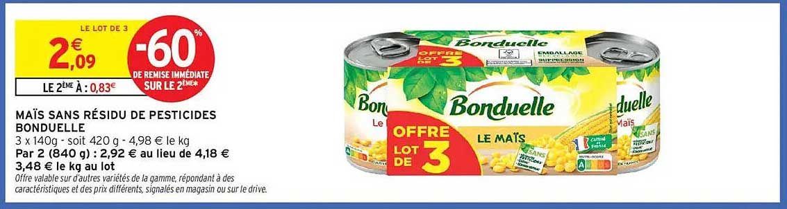 MAÎS SANS RÉSIDU DE PESTICIDES BONDUELLE