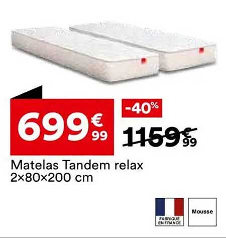 Matelas Tandem relax 2×80×200 cm