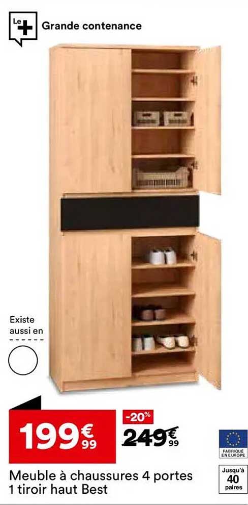 Meuble à chaussures 4 portes 1 tiroir haut Best