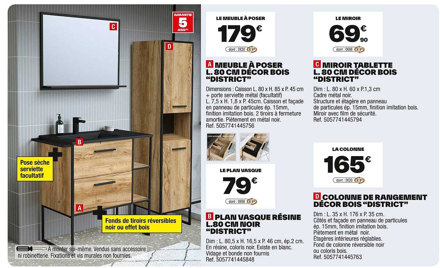 MEUBLE À POSER L. 80 CM DÉCOR BOIS "DISTRICT"