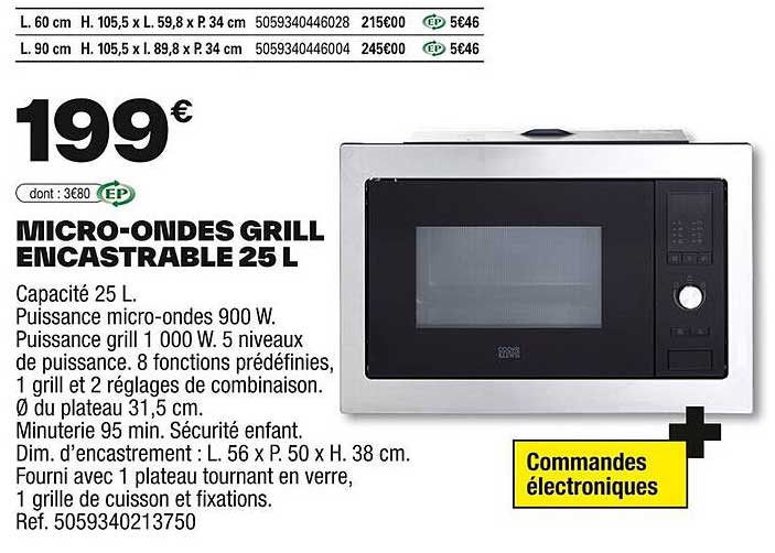 MICRO-ONDES GRILL ENCASTRABLE 25 L