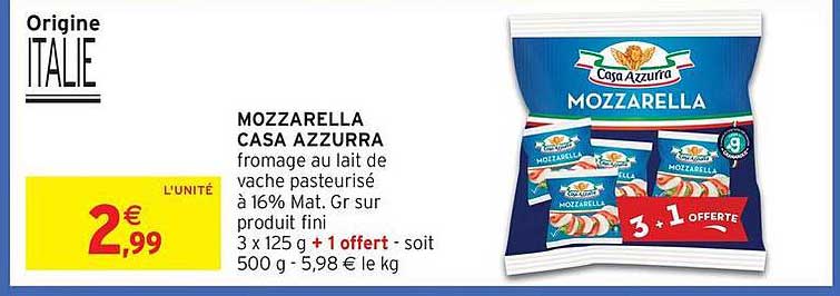 MOZZARELLA CASA AZZURRA 3 x 125 g + 1 offert