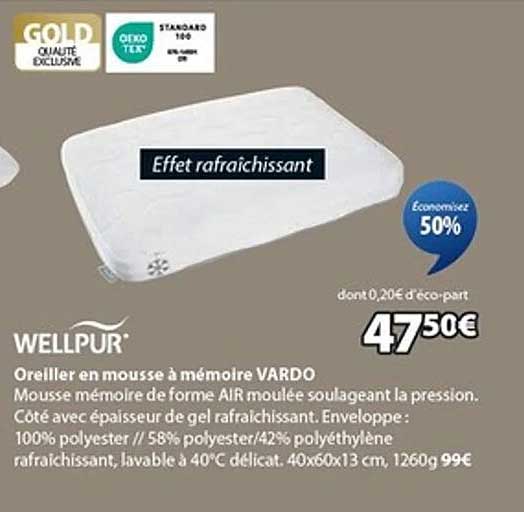Oreiller en mousse à mémoire Vardo