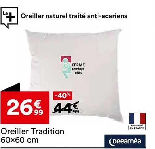 Oreiller naturel traité anti-acariens
