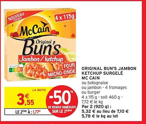 ORIGINAL BUN'S JAMBON KETCHUP SURGELÉ MC CAIN