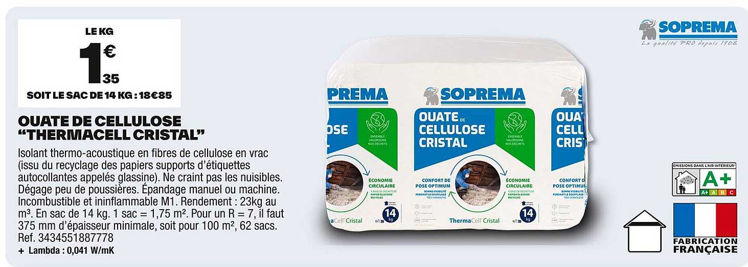 OUATE DE CELLULOSE "THERMACELL CRISTAL"