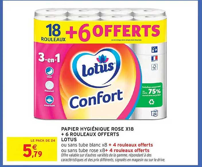 PAPIER HYGIÉNIQUE ROSE X18 + 6 ROUEAUX OFFERTS