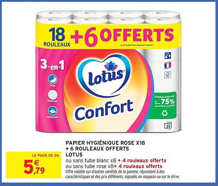 PAPIER HYGIÉNIQUE ROSE X18 + 6 ROULEAUX OFFERTS
