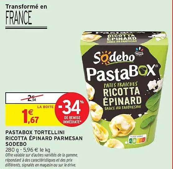 PASTABOX TORTELLINI RICOTTA ÉPINARD PARMESAN SODEBO