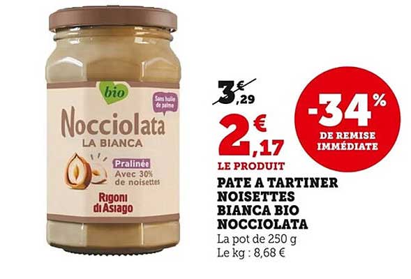 PÂTE À TARTINER NOISETTES BIANCA BIO NOCCIOLETA