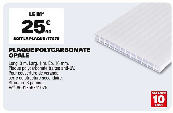 PLAQUE POLYCARBONATE OPALE