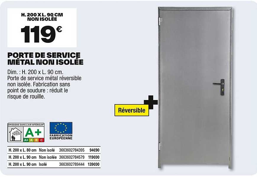 PORTE DE SERVICE MÉTAL NON ISOLÉE