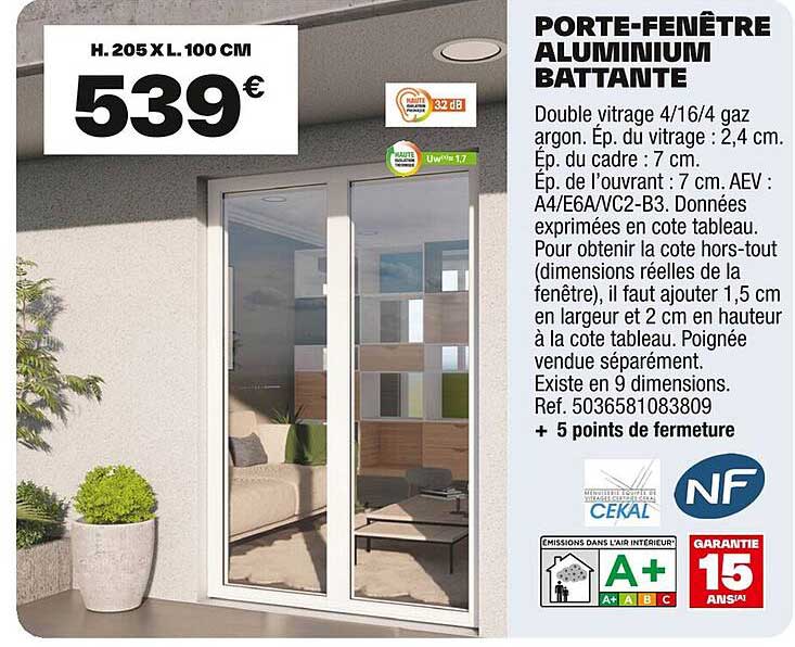 PORTE-FENÊTRE ALUMINIUM BATTANTE