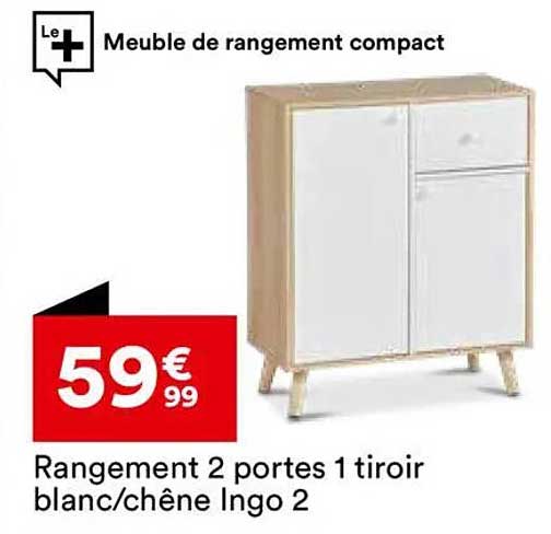 Rangement 2 portes 1 tiroir blanc/chêne Ingo 2