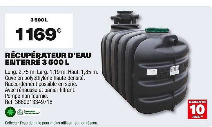 Récupérateur d'eau enterré 3 500 L