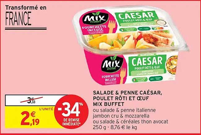 SALADE & PENNE CAÉSAR, POULET RÔTI ET ŒUF MIX BUFFET