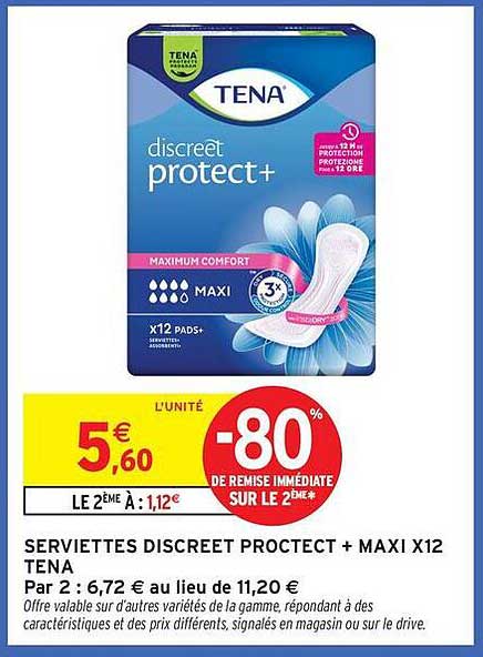 SERVIETTES DISCREET PROTECT + MAXI X12 TENA