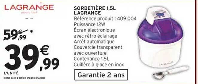 SORBETIÈRE 1,5L LAGRANGE