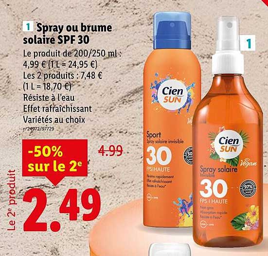 Spray ou brume solaire SPF 30