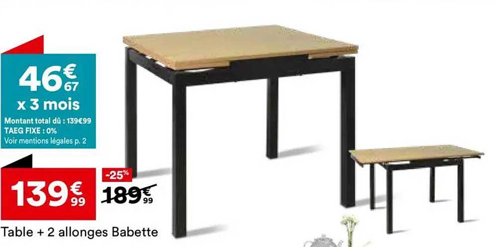 Table + 2 allonges Babette