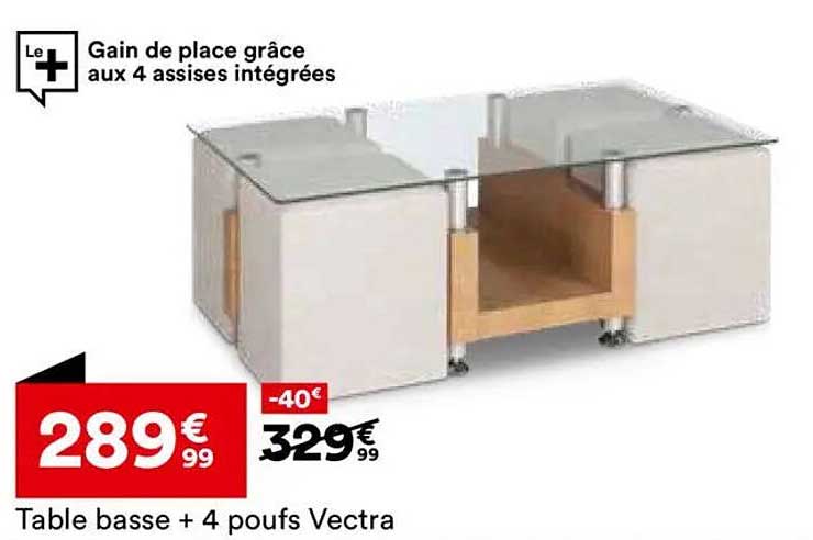 Table basse + 4 poufs Vectra