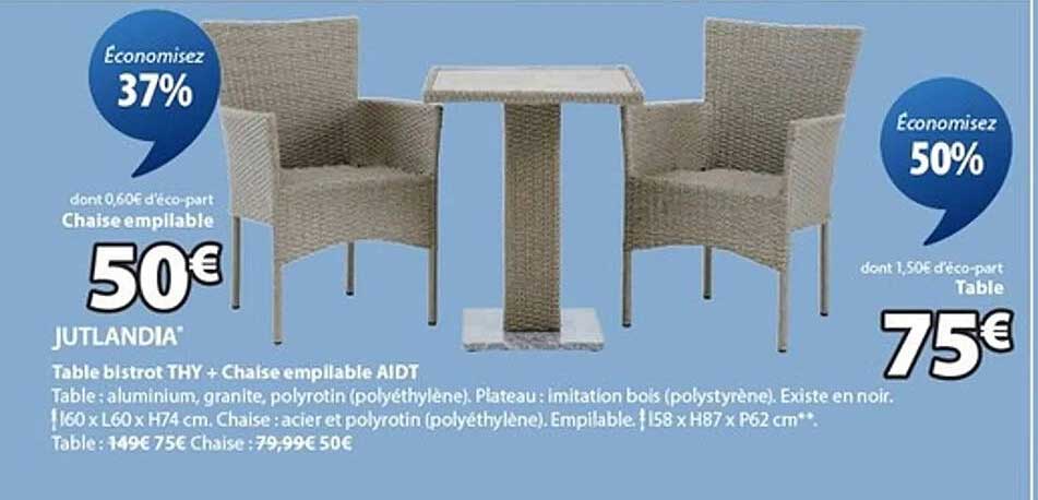 Table bistro THY + Chaise empilable AIDT