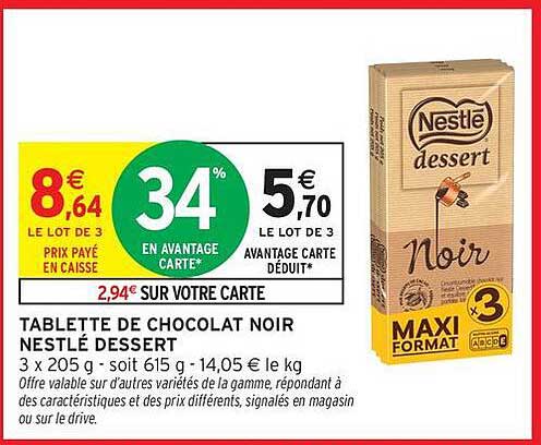 TABLETTE DE CHOCOLAT NOIR NESTLÉ DESSERT