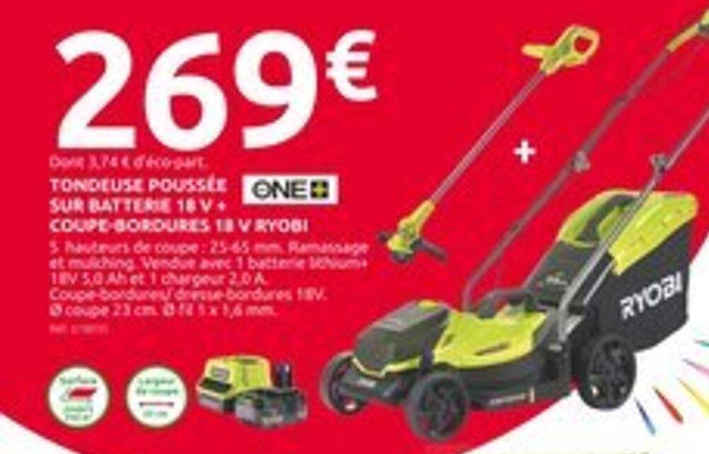 Tondeuse poussée sur batterie 18 V + coupe-bordures 18 V Ryobi