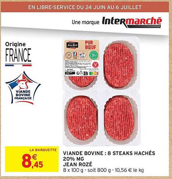 VIANDE BOVINE : 8 STEAKS HACHÉS 20% MG