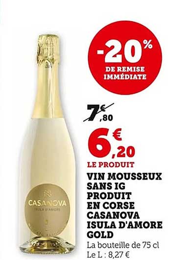 VIN MOUSSEUX SANS IG PRODUIT EN CORSE CASANOVA ISULA D'AMORE GOLD