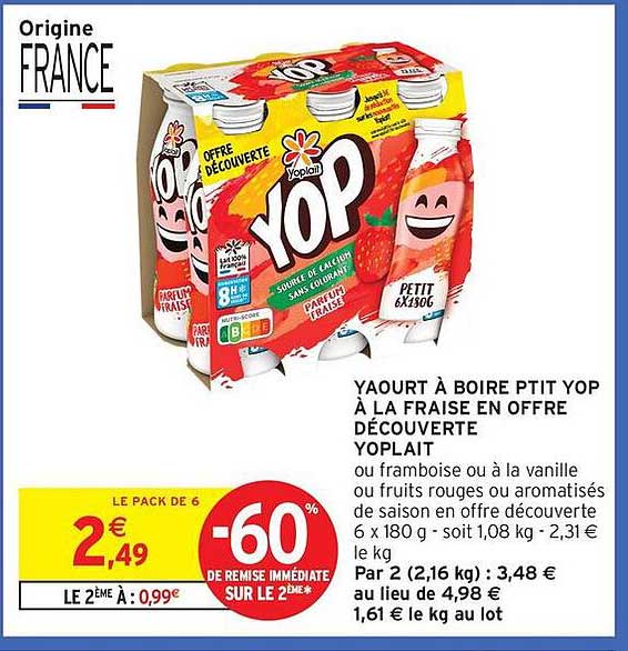 YAOURT À BOIRE PTIT YOP À LA FRAISE EN OFFRE DÉCOUVERTE