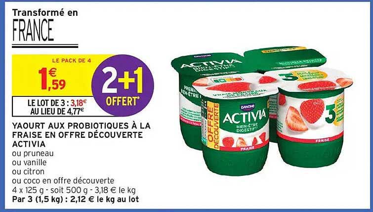 YAOURT AUX PROBIOTIQUES À LA FRAISE EN OFFRE DÉCOUVERTE ACTIVIA
