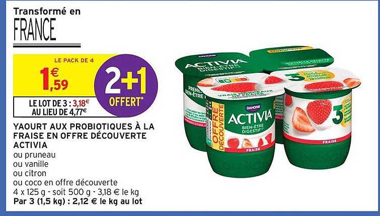 YAOURT AUX PROBIOTIQUES À LA FRAISE EN OFFRE DÉCOUVERTE ACTIVIA