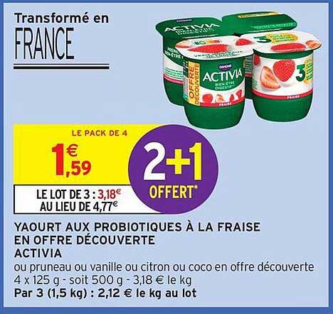 Yaourt aux probiotiques à la fraise en offre découverte Activia