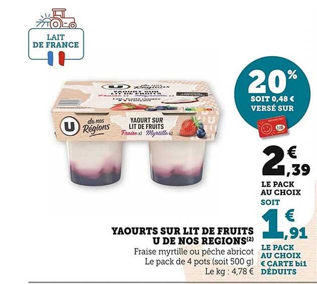 Yaourts sur lit de fruits U de nos Régions