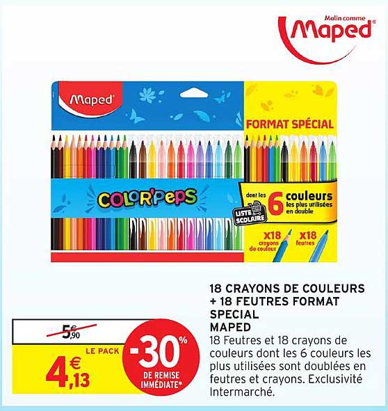 18 CRAYONS DE COULEURS + 18 FEUTRES FORMAT SPÉCIAL MAPED