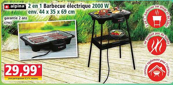 2 en 1 Barbecue électrique 2000 W env. 44 x 35 x 69 cm