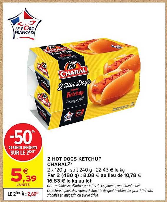 2 HOT DOGS KETCHUP CHARAL