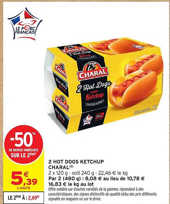 2 HOT DOGS KETCHUP CHARAL