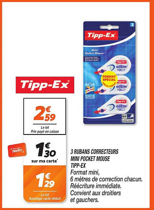 3 RUBANS CORRECTEURS MINI POCKET MOUSE TIPP-EX