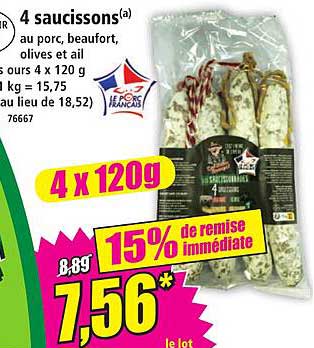 4 saucissons(a) au porc, beaufort, olives et ail