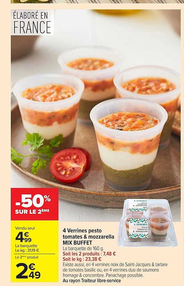 4 Verrines pesto tomates & mozzarella MIX BUFFET