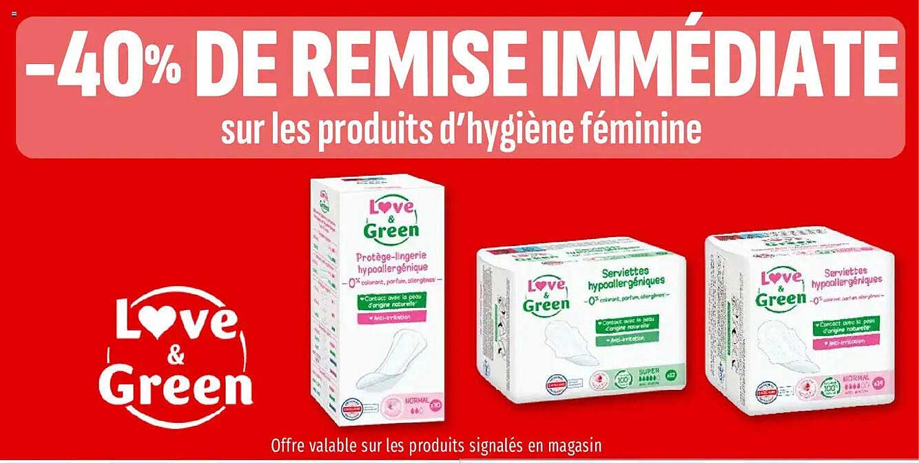 -40% DE REMISE IMMÉDIATE sur les produits d’hygiène féminine