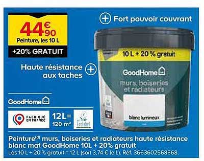 44€90 Peinture, les 10 L +20% GRATUIT