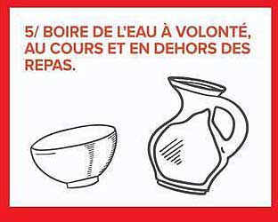 5/ BOIRE DE L'EAU À VOLONTÉ, AU COURS ET EN DEHORS DES REPAS.