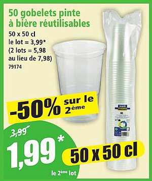 50 gobelets pinte à bière réutilisables