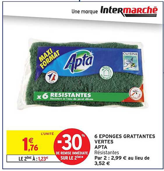 6 EPONGES GRATTANTES VERTES APTA Résistantes